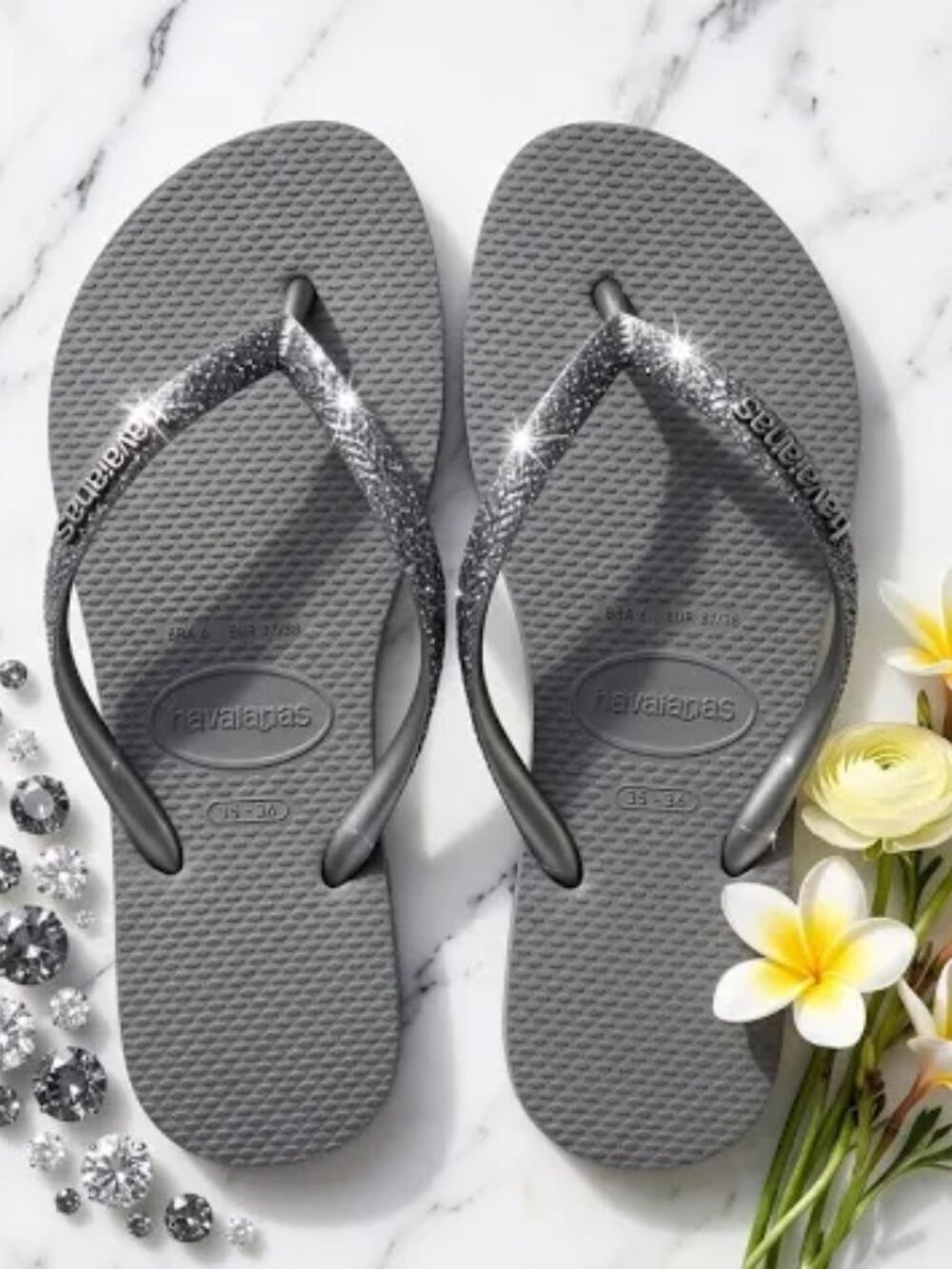 New Havaianas Glitter Flip Flops - Silver / Blue / Gray - Size 11/12
